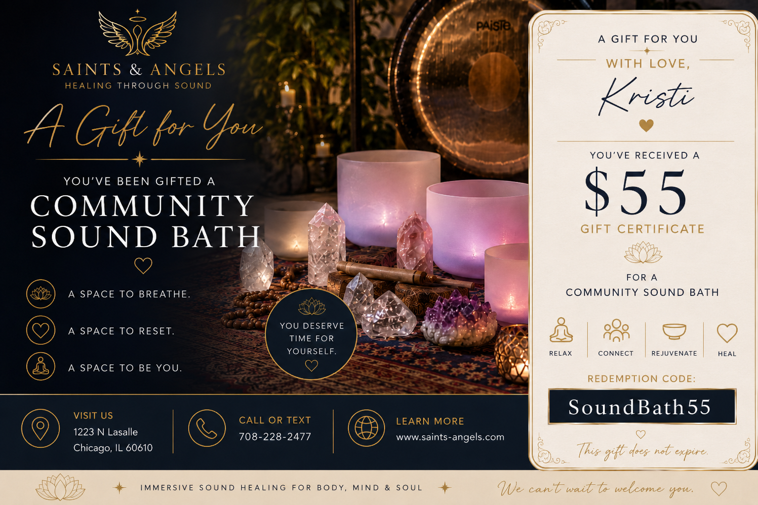 Community Sound Bath gift certificate, $55